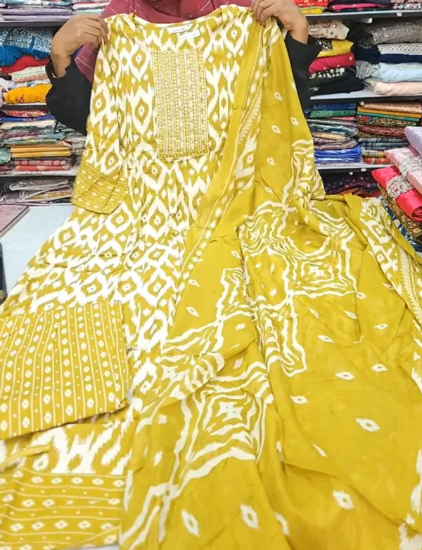 Premium Rayon Cotton Top Bottom Dupatta Set | TS3134